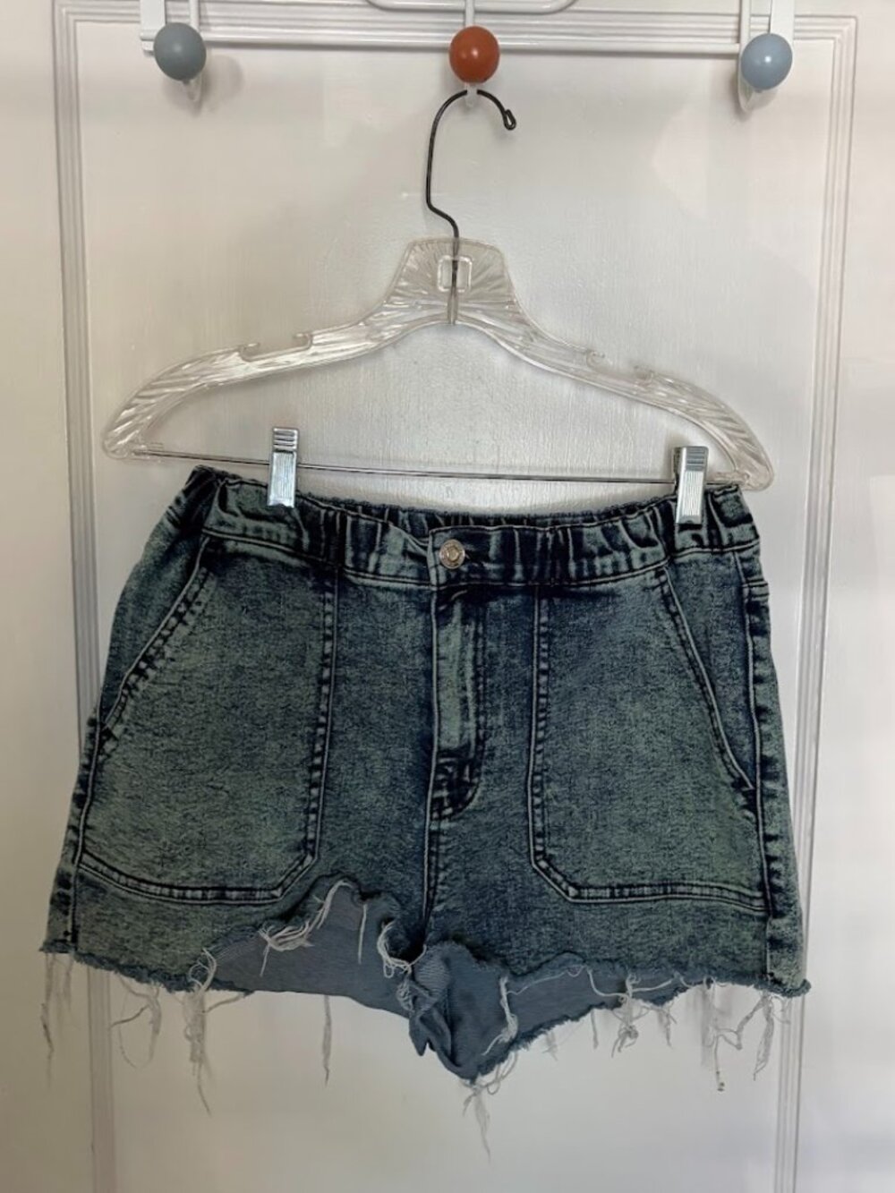 Green/Blue Acid Wash High Stretch Waist Denim Shorts Size M
